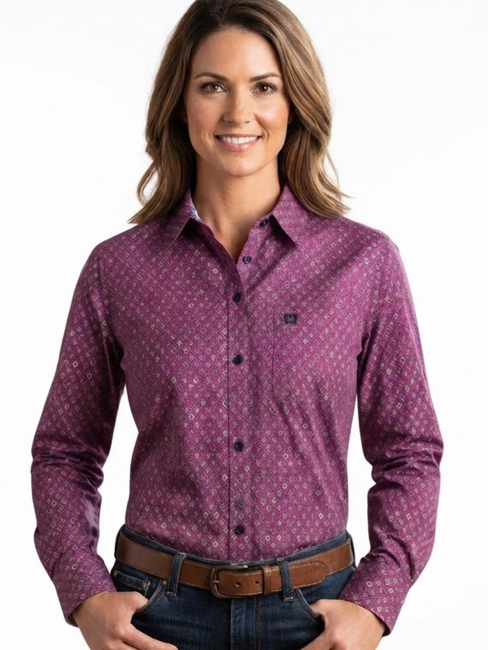 Cinch Women's XL Purple Geometric Print Long Sleeve Western Button-Down Shirt